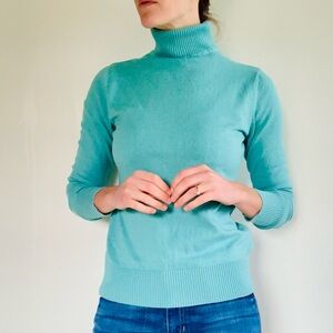 LL Bean Bright Blue Cotton & Cashmere Turtle Neck Long Sleeve Pullover Sweater S
